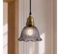 Dibor Flora Smoked Glass Dome Ceiling Light With Scalloped Edge And Bronze Fixing