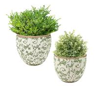 Dibor Floral Print Ceramic Plant Pots Indoor Houseplant Succulent Cacti Herb Pot Garden Flower Pot Vintage Style Distressed Effect Plant Pot Jardinière Planter Flower Pots (Full Set) (DZ89+DZ90)