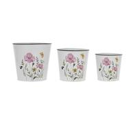 Dibor Floral Print Plant Pot Set of 3 Vintage Style Galvanised Metal Plant Pots Outdoor/Indoor Multi Purpose Planters Pink & Yellow Cornflower Print Assorted Metal Planter Set