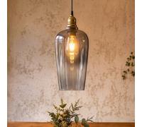 Dibor Fontaine Smoked Glass Pendant Light - Smoked Charcoal Glass, Metallic Bronze Fixture, 150Cm Cable, E27.