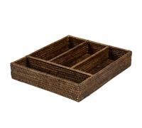 Dibor Four Compartment Cutlery Tray Premium Ketak Rattan Dining Table Utensil Holder Silverware, Linen and Condiment Caddy Kitchen Countertop Storage Accessory (Brown)