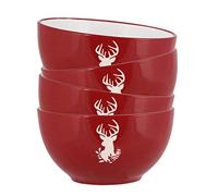 Dibor Four Red Christmas Reindeer Dishwasher & Microwave Safe Bowls