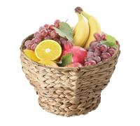 Dibor Fruit Bowl Fruit Basket Natural Hand Woven Water Hyacinth Kitchen Worktop Countertop Dining Table Centrepiece Footed Fruit Bowl
