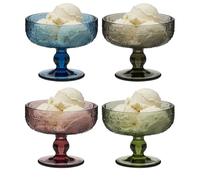 Dibor Glass Bowl Set of 4 Footed Dessert Sundae Glasses Dishwasher Safe | Dishwasher Safe, Sundae Glass, Dessert Bowl, Ice Cream Bowl, Footed Bowl, Embossed Glass