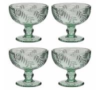 Dibor Glass Bowl Set of 4 Palm Leaf Embossed Footed Dessert Bowls Sundae Glasses Ice Cream Cups Bottle Green Dishwasher Safe Alfresco Dining Glassware