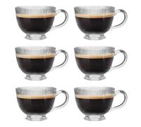 Dibor Glass Coffee Mugs Set Bevelled Glass Coffee Cup Set Mid-Century Modern Contemporary Embossed Cups for Tea/Coffee/Hot Chocolate Footed Mug with Handle (6)