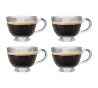 Dibor Glass Coffee Mugs Set Bevelled Glass Coffee Cup Set with Handle (4) | Hand Wash, Hot Chocolate, Tea, Coffee, Mid-Century, Modern, Contemporary, Glassware