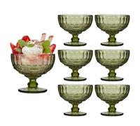 Dibor Glass Dessert Bowl Set Embossed 300ml Footed Sundae Dishes (6, Green) | Dishwasher Safe, Baroque, Bevelled, Vintage Style, Footed Bowls