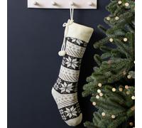 Dibor Grey And White Fair Isle Snowflake Xmas Gift Decoration Christmas Stocking For Kids