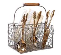 Dibor Grey Cutlery Caddy - Hand Woven Mesh Rack Basket Holder Four Section Organiser
