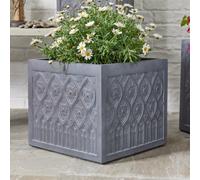 Dibor Grey Medium Embossed Fibreclay Summer Outdoor Garden Planter Plant Pot (H) 35.5Cm, (W) 40Cm