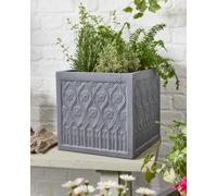 Dibor Grey Small Embossed Fibreclay Summer Outdoor Garden Planter Plant Pot Dibor Grey S