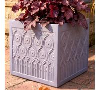 Dibor Grey Small Embossed Fibreclay Summer Outdoor Garden Planter Plant Pot (H) 29.5Cm, (W) 30Cm