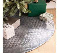 Dibor Grey Velvet Quilted Christmas Tree Decoration Christmas Tree Skirt 36"