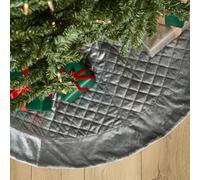 Dibor Grey Velvet Quilted Christmas Tree Decoration Christmas Tree Skirt 48"
