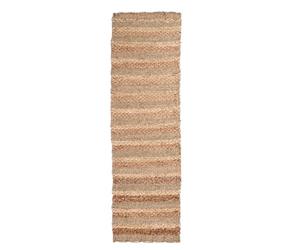 Dibor Hallway Runner Seagrass & Water Hyacinth Flatweave Rug Rustic Boho Farmhouse Woven with Striped Finish for Kitchen Porch Landing - Natural - 150cm