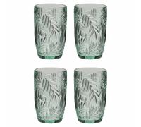 Dibor Highball Tumblers Set of 4 Palm Leaf Embossed Green Glassware Set | Dishwasher Safe, Embossed, Coloured Glass, Leaf Embossed, Drinking Glasses, Glassware Set