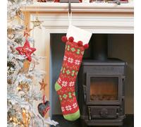 Dibor Set of 4 Knitted Red Fair Isle Pompom Xmas Gift Christmas Stocking | Size: 4 Pack Dibor Red 4 Pack