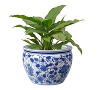 Dibor Large Ceramic Plant Pot Antique Style Blue Floral Print Victorian Jardinière Flower Pot Indoor Houseplant Succulent Herb Pot Planter (1)