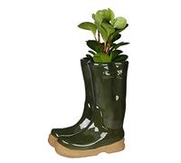 Dibor Large Dark Green Ceramic Double Wellington Boot Shaped Indoor Plant Pot Fathers Day Gardening Gift