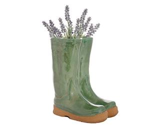 Dibor Large Green Ceramic Double Wellington Boot Shaped Indoor Plant Pot | Ceramic, Wellington Boot Planter, Plant Pot, Flower Pot, Planter, Drainage Hole, Removable Stopper