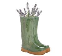 Dibor Large Green Ceramic Double Wellington Boot Shaped Indoor Plant Pot Wedding Anniversary Fathers Day Gardening Gift