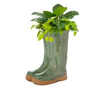 Dibor Large Green Ceramic Single Wellington Boot Shaped Plant Pot Autumn Wedding Anniversary Gardening Gift (BR03)