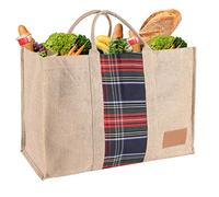 Dibor Large Jute Shopping Bag - Beige Tartan Natural Hessian