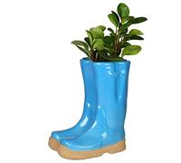 Dibor Large Light Blue Ceramic Double Wellington Boot Indoor Plant Pot | Ceramic, Wellington Boot Planter, Plant Pot, Flower Pot, Planter, Drainage Hole, Removable Stopper