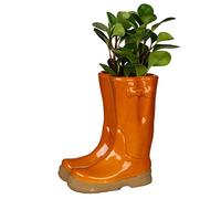 Dibor Large Orange Ceramic Double Wellington Boot Indoor Plant Pot