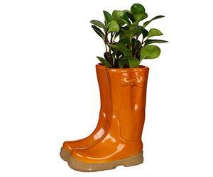 Dibor Large Orange Ceramic Double Wellington Boot Indoor Plant Pot