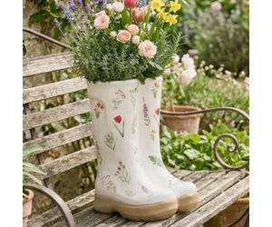 Dibor Large Patterned Flowers Indoor Outdoor Garden Welly Boots Planter Gift Idea H29.5 X W24Cm