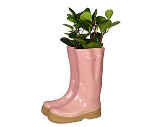 Dibor Large Pink Ceramic Double Wellington Boot Shaped Indoor Plant Pot Mothers Day Garden Gift