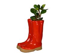 Dibor Large Red Ceramic Double Wellington Boot Shaped Indoor Plant Pot Fathers Day Garden Gift