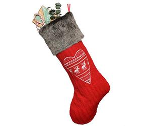 Dibor Large Red Knit Festive Novelty Nordic Heart Christmas Stocking - H51cm