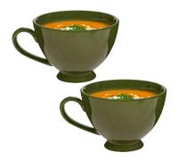 Dibor Large Soup Bowl Mugs Set of 2 600ml/20oz Crockery Gift Set (Green)