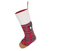 Dibor Large Tartan Christmas Stocking - H51cm | Hanging Loop, Button Details, Herringbone Cuff