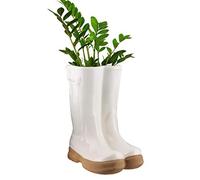 Dibor Large White Ceramic Double Wellington Boot Indoor Plant Pot