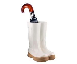 Dibor Large White Ceramic Wellington Boot Hallway Umbrella Stand Holder