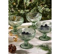 Dibor Laurier Leaf Set Of 6 Footed Glass Bowls, Sage Green, 350Ml Each, Embossed Leaf Design
