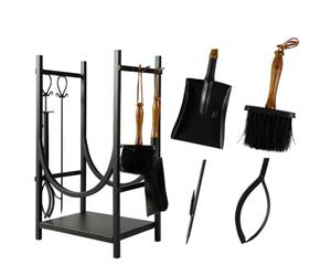 Dibor Log Basket Fireside Companion Set - Recycled Iron Black Log Store Indoors with Fire Poker, Dustpan, Brush & Tongs Fireplace Accessories Contemporary Wood Basket Log Rack Log Burner Accessories
