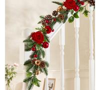 Dibor Luxury Brockham Rose Xmas Decoration Staircase Christmas Garland 1.8M