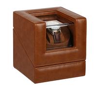 Dibor Luxury Watch Box Display Case Vegan Faux Leather-Bound Watch Roll Case Single Compartment Tabletop Watch Box with Clear Display Lid Wedding Anniversary Watch Gift (Light Brown)