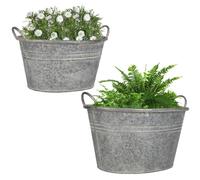 Dibor Metal Plant Pot Galvanised Bucket Planter with Handles (Full Set)