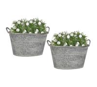 Dibor Metal Plant Pot Galvanised Bucket Planter with Handles (Medium x2)