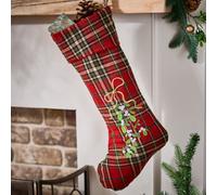 Dibor Set of 4 Mistletoe Highland Tartan Xmas Gift Christmas Stocking in Red | Size: 4 Pack Dibor Red 4 Pack