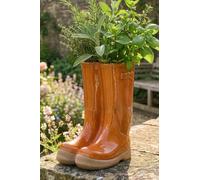 Dibor Orange Double Wellington Boots Large Ceramic Indoor Outdoor Flower Pot Garden Planter Pot H29.5 X W24Cm