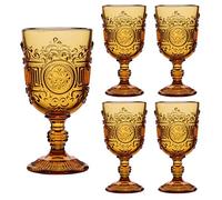 Dibor Orange Wine Goblet Set Embossed 300ml Wine Glasses Dishwasher Safe | Vintage Style, Mandala Embossed, Coloured Glassware, Alfresco Dining