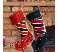 Dibor Pack Of 2 Luxury Velvet Jingle Bell Xmas Gift Decoration Christmas Stocking For Kids
