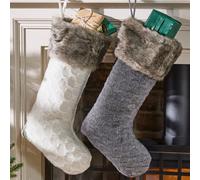 Dibor Pack Of 2 White & Red Nordic Knitted Christmas Gift Bag Christmas Stocking For Kids